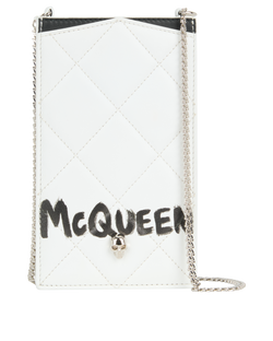 Phone Case On Chain, Leather, Black/White, 486430, 3*